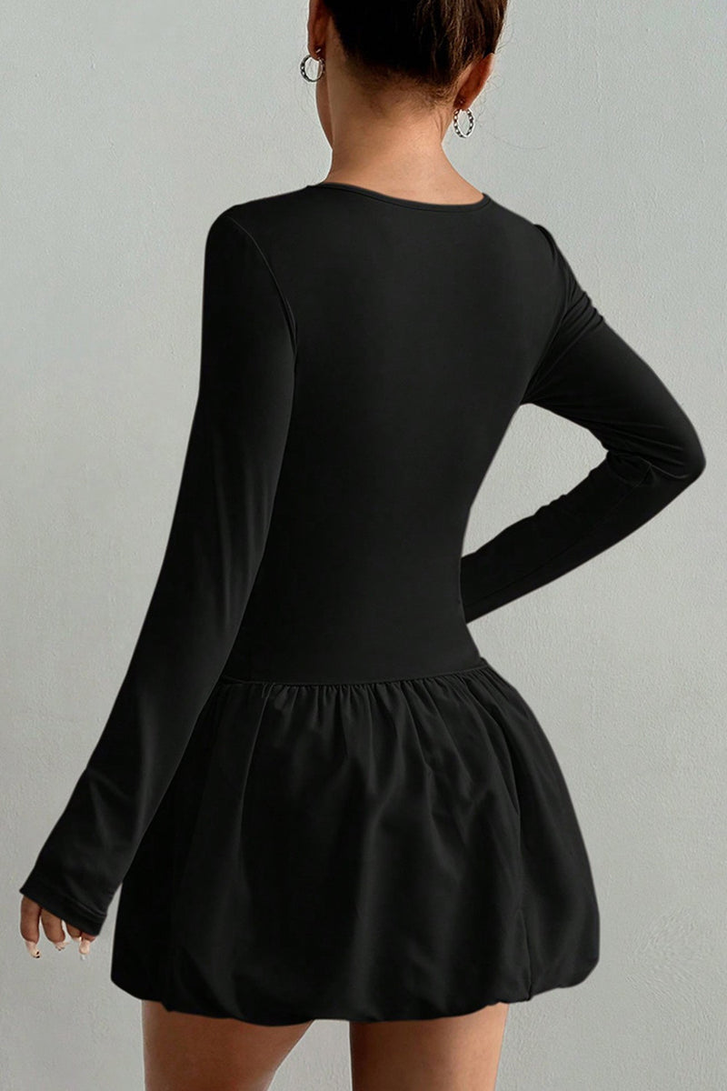 Bodycon Long Sleeve Dress With Puffy Skirt