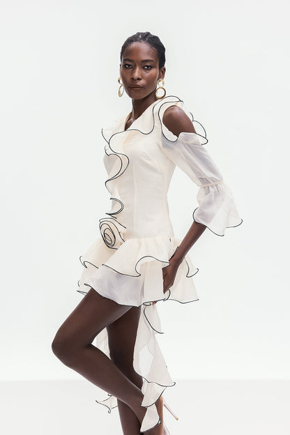 Boel Ruffle Flower Fringe Mini Dress