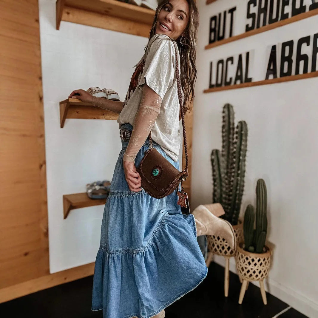 Tiered Denim Maxi Skirt