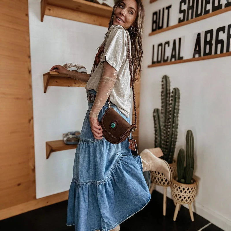 Tiered Denim Maxi Skirt