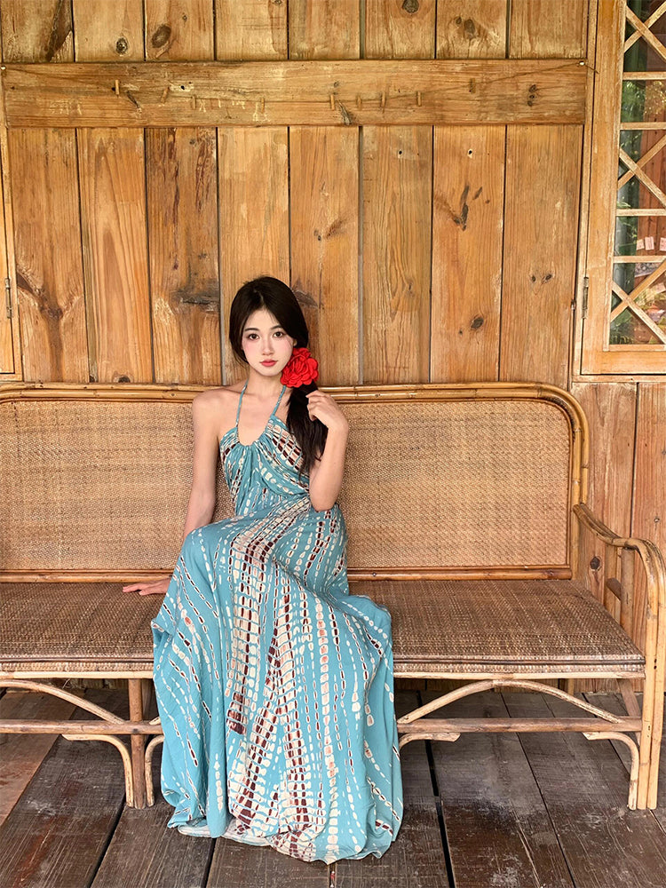 Halter Maxi Dress _ Open-back Beach Goddess Look