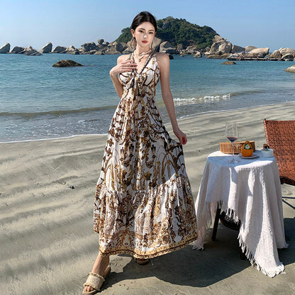 V-neck Printed Maxi Dress _ Beach Vacation Outfit