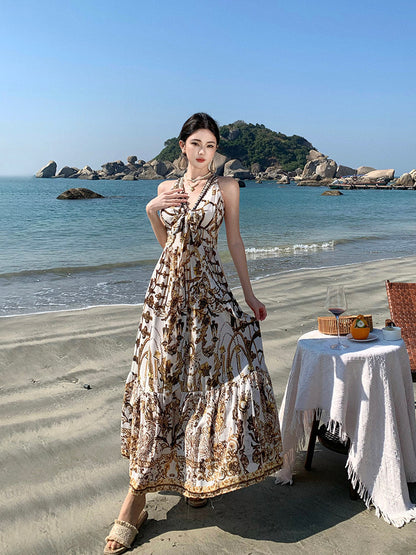 V-neck Printed Maxi Dress _ Beach Vacation Outfit
