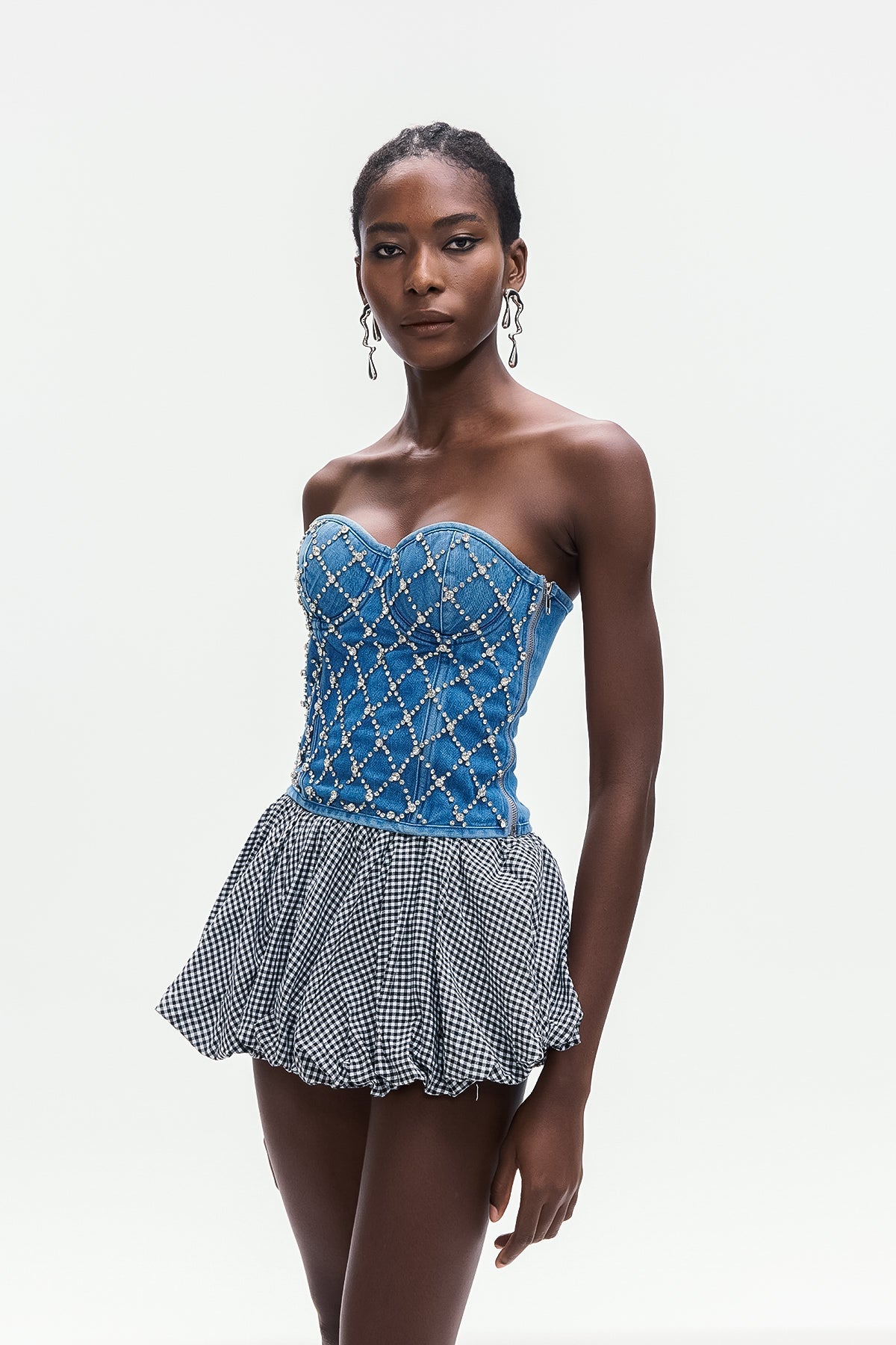 Boipelo Grid Puffy Mini Skirt