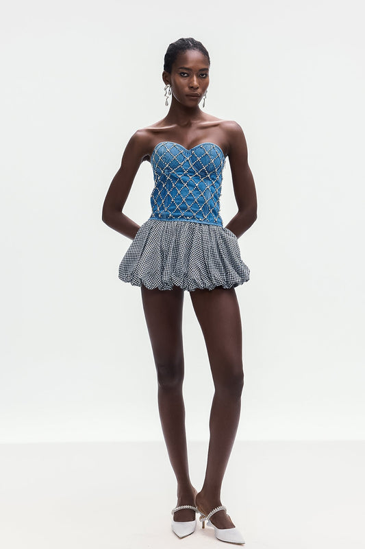 Boipelo Grid Puffy Mini Skirt