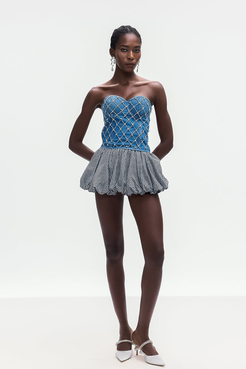 Boipelo Grid Puffy Mini Skirt