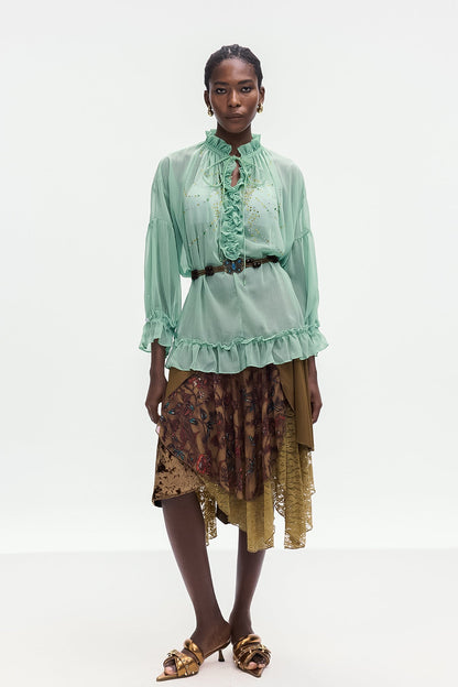 Bolortuyaa Lace Patchwork Midi Skirt