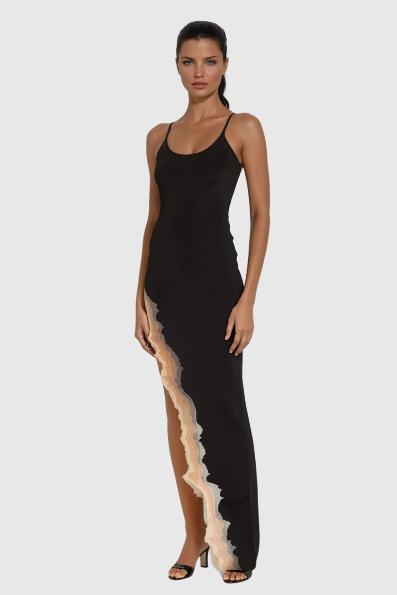Borja Asymmetric Split Maxi Dress in Black