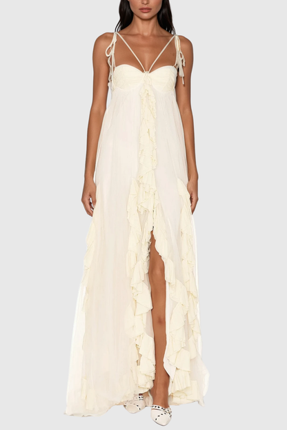 Borya Mesh Ruch Asymmetric Maxi Dress