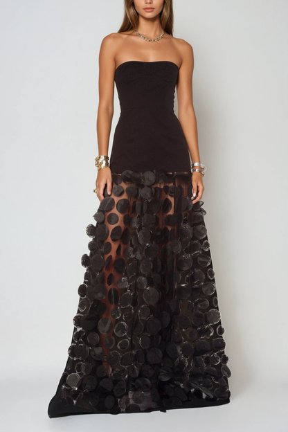 Boryana Dot Strapless Maxi Dress in Black