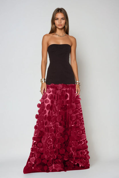 Boryana Dot Strapless Maxi Dress in Red