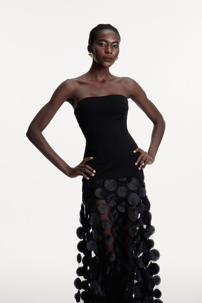 Boryana Dot Strapless Maxi Dress in Black