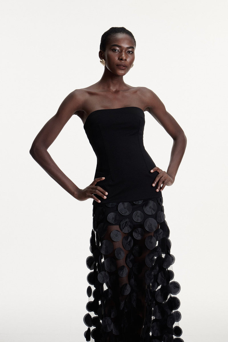 Boryana Dot Strapless Maxi Dress in Black