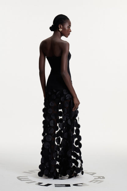 Boryana Dot Strapless Maxi Dress in Black