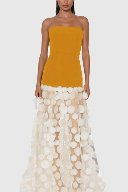Boryana Dot Strapless Maxi Dress in Yellow