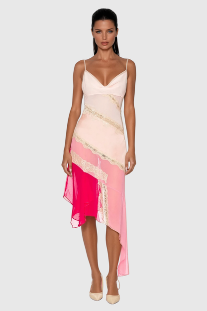 Bose Lace Patchwork Asymmetric Midi Dress