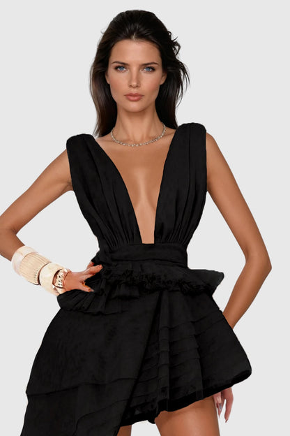 Bosmat Ruch Mesh Asymmetric Mini Dress in Black