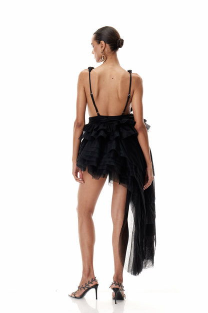 Bosmat Ruch Mesh Asymmetric Mini Dress in Black