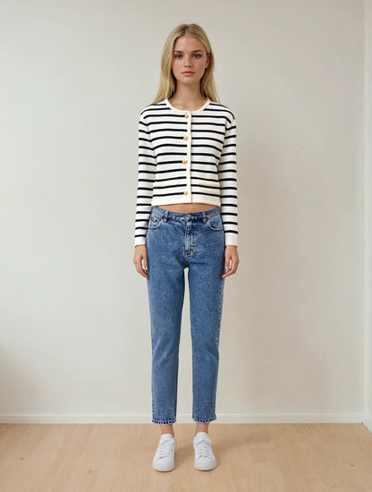 Classic Stripe Button-up Knitted Cardigan