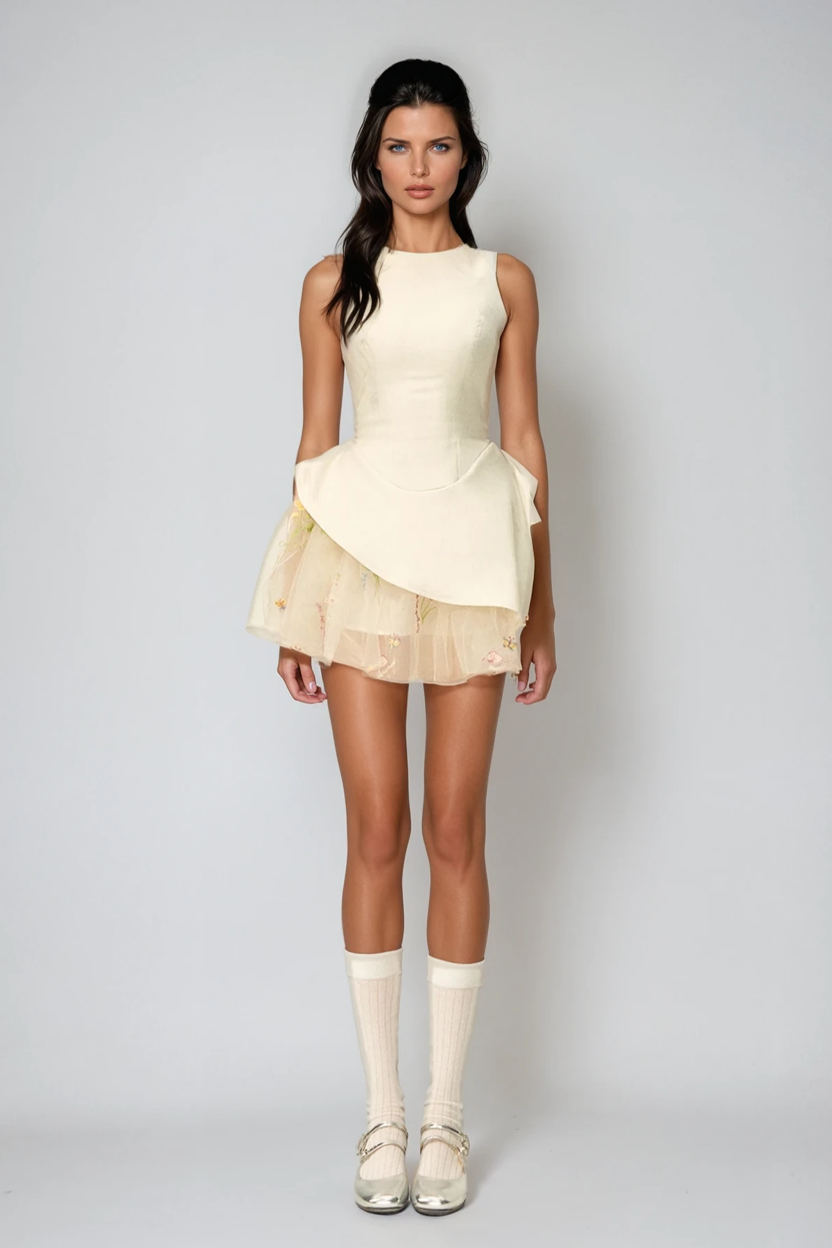 Brais Asymmetric Mesh Mini Dress