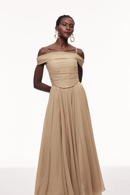 Brandon Corset Ruffle Maxi Dress