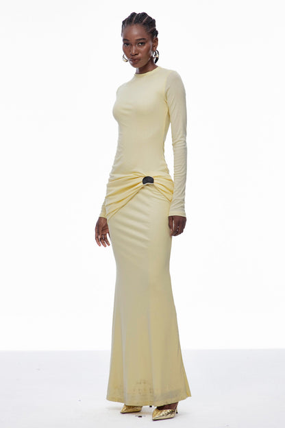 Brandr Ruch Bodycon Maxi Dress in Yellow