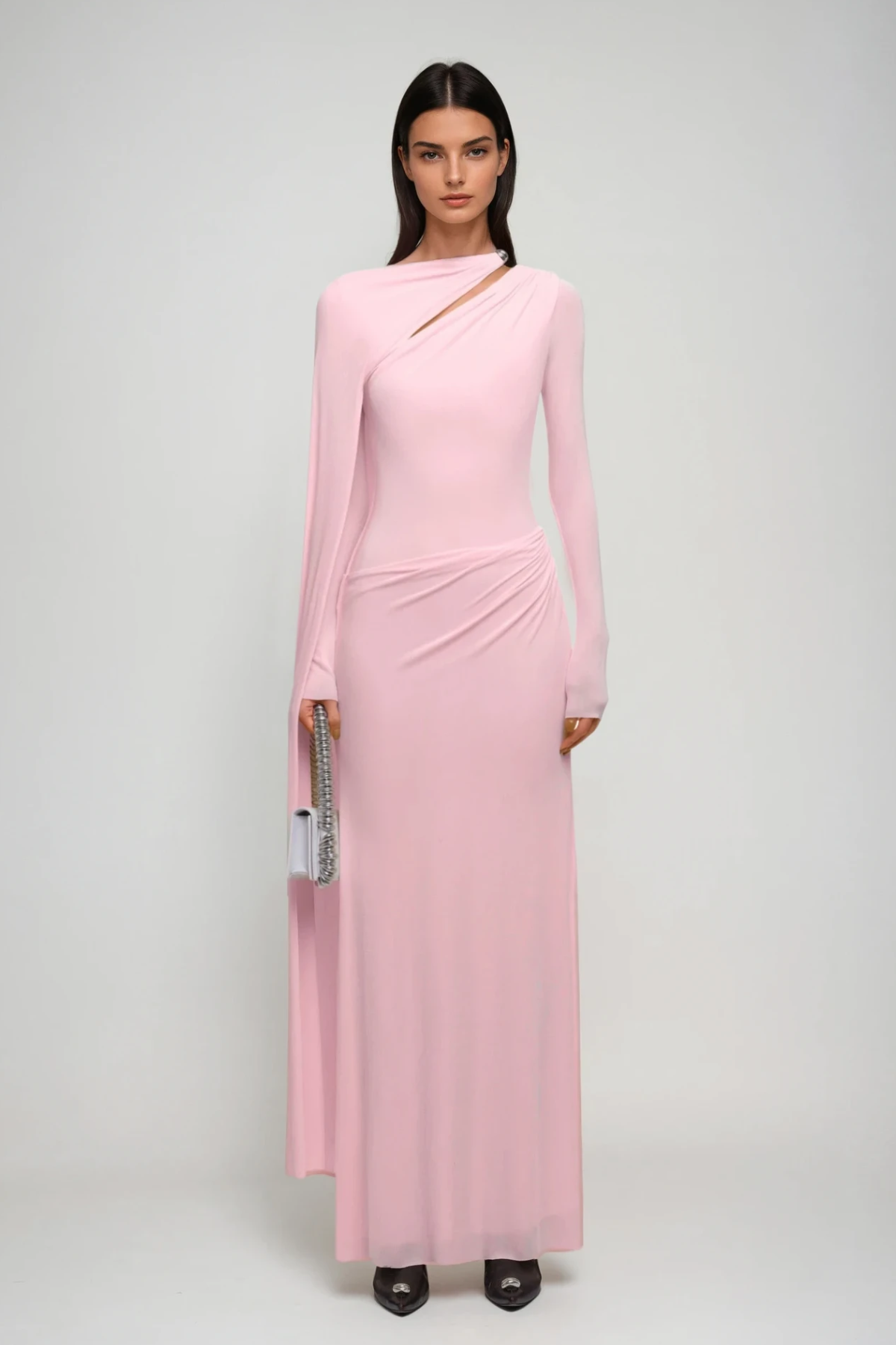 Brandt Cutout Shawl Maxi Dress in Pink