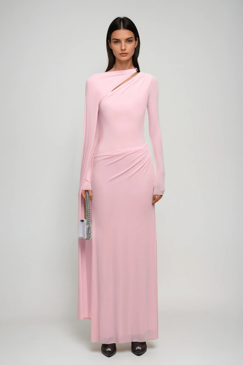 Brandt Cutout Shawl Maxi Dress in Pink