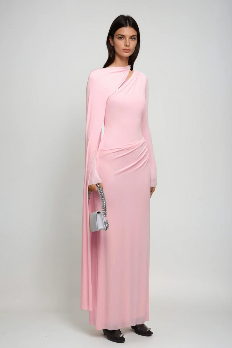 Brandt Cutout Shawl Maxi Dress in Pink