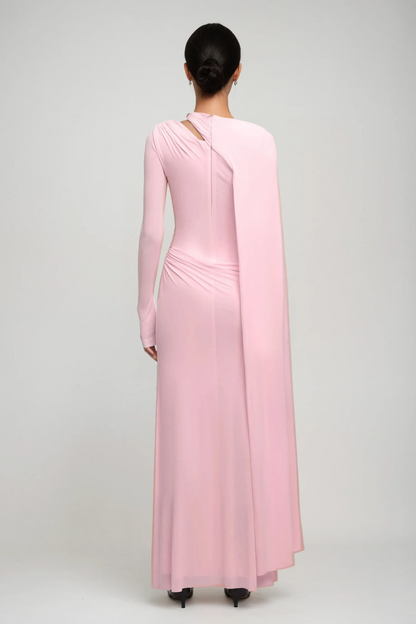 Brandt Cutout Shawl Maxi Dress in Pink