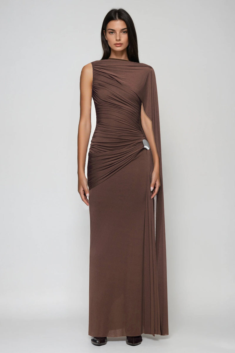 Brandt Ruch Shawl Maxi Dress in Brown