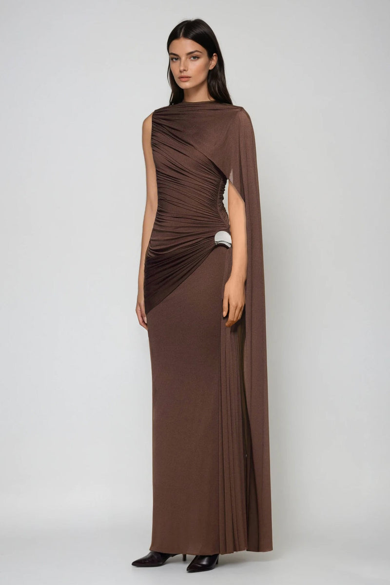 Brandt Ruch Shawl Maxi Dress in Brown