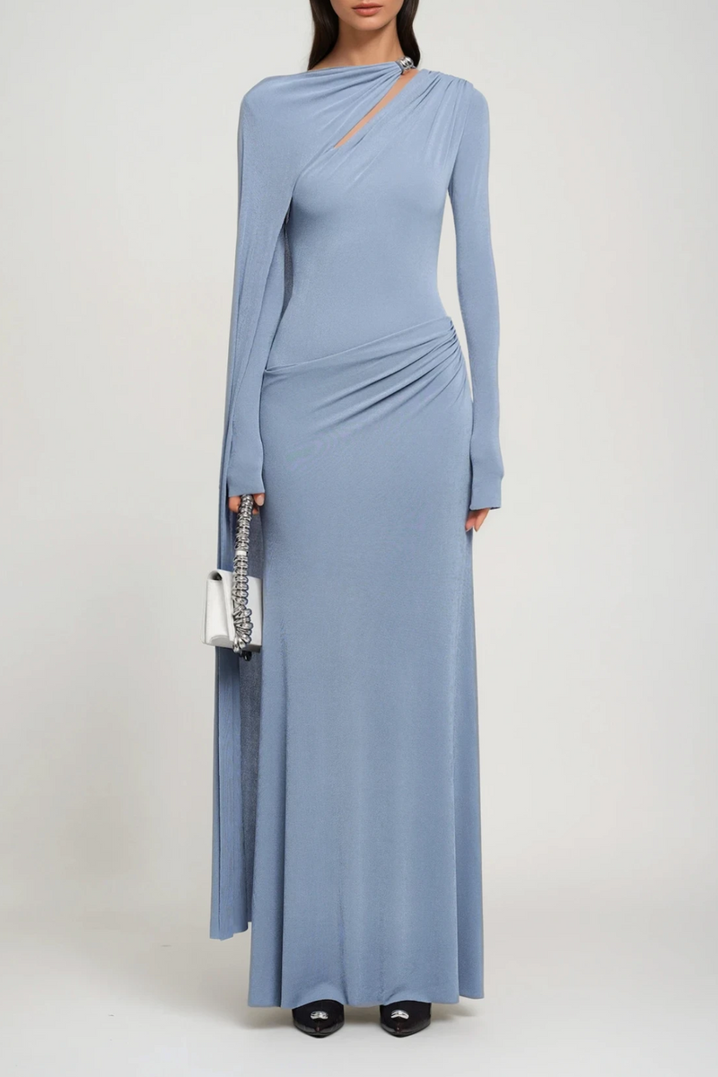 Brandt Cutout Shawl Maxi Dress in Blue