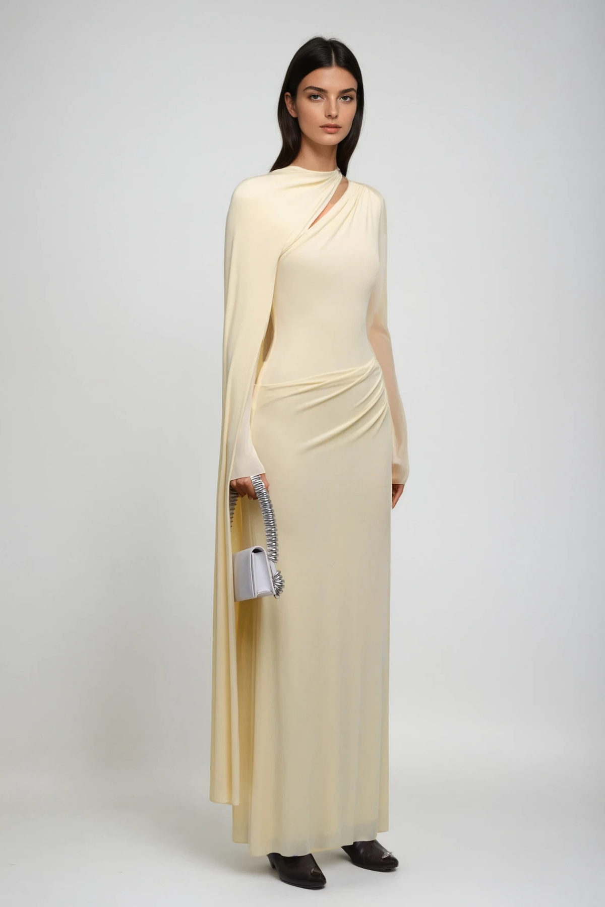 Brandt Cutout Shawl Maxi Dress in Yellow