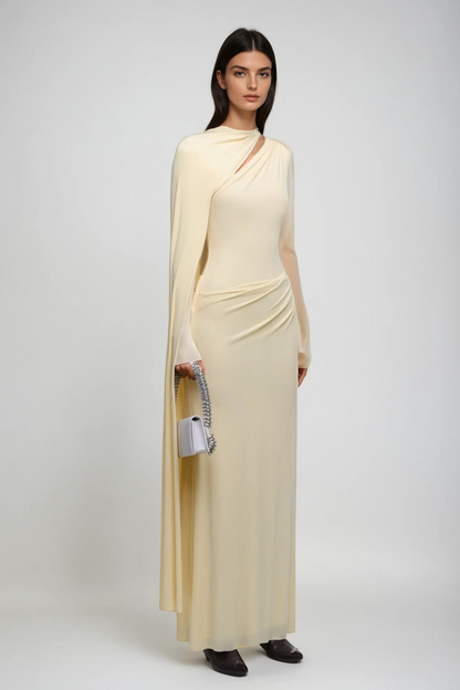 Brandt Cutout Shawl Maxi Dress in Yellow