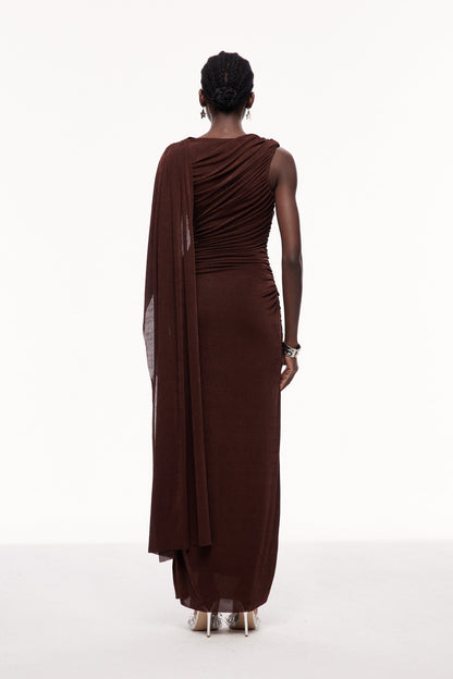 Brandt Ruch Shawl Maxi Dress in Brown
