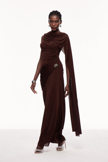 Brandt Ruch Shawl Maxi Dress in Brown
