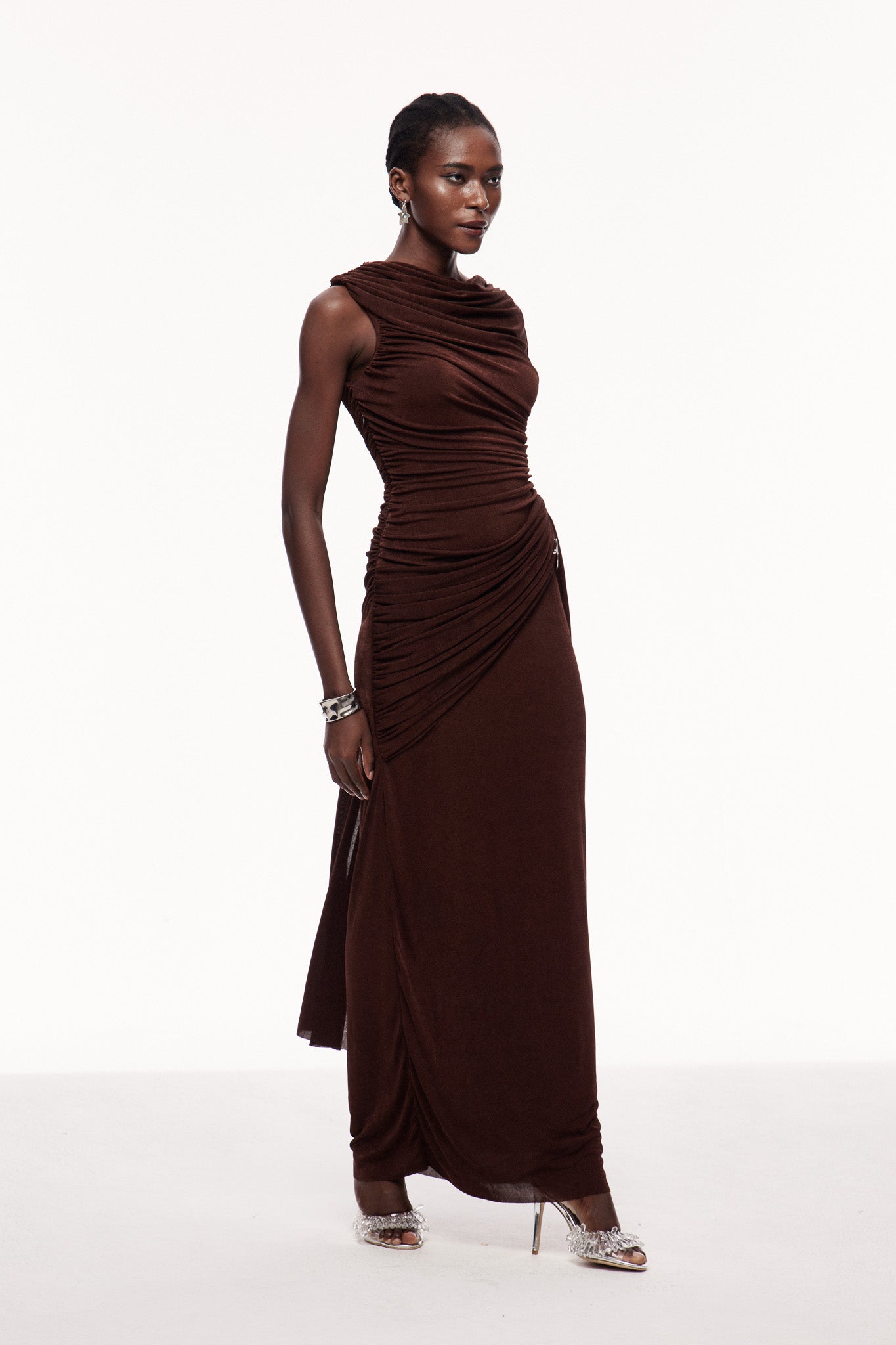 Brandt Ruch Shawl Maxi Dress in Brown