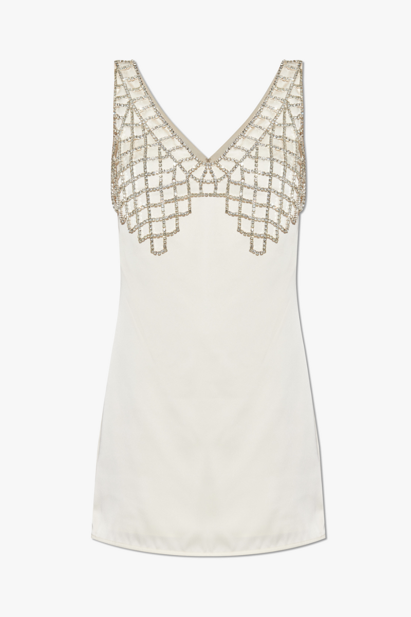 Briony Crystal Embellished Satin Mini Dress - White