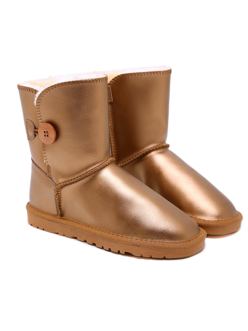 Faux Fur-lined Side Button Shearling Boot