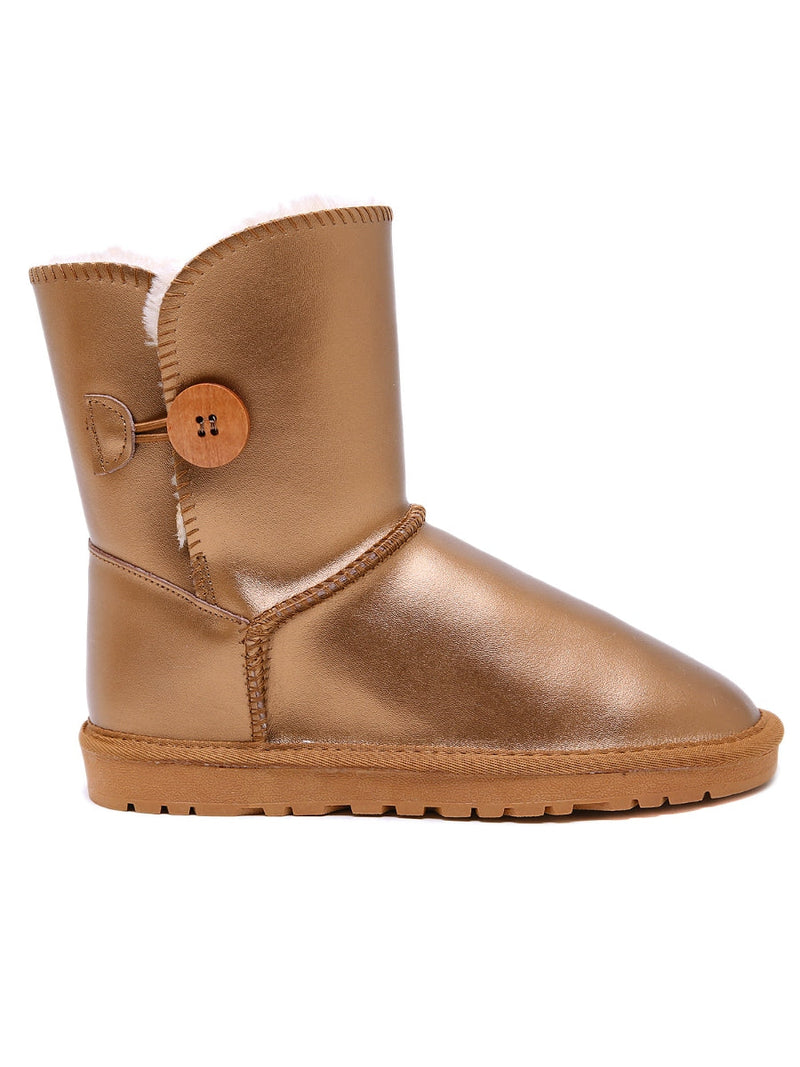 Faux Fur-lined Side Button Shearling Boot