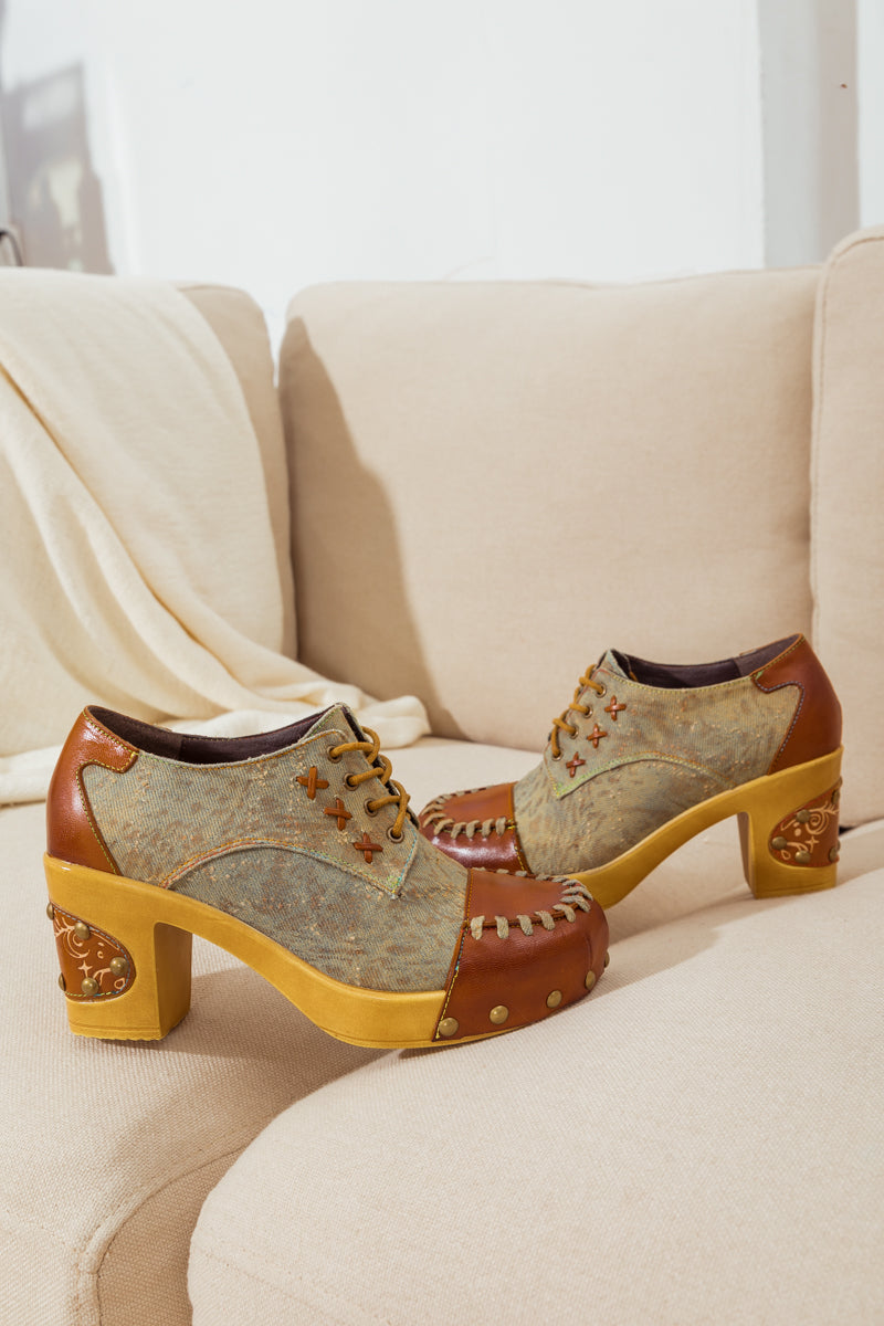 Soffia | Whip-stitch Leather Canvas Pump