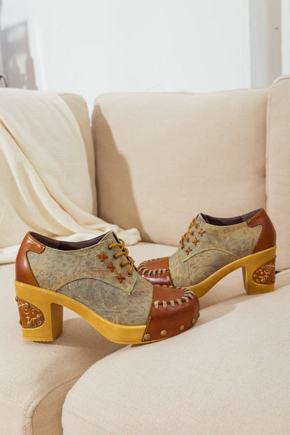 Soffia | Whip-stitch Leather Canvas Pump