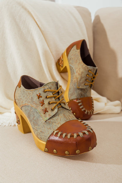 Soffia | Whip-stitch Leather Canvas Pump