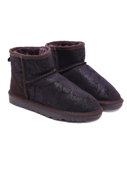 Embroidered Faux Fur-lined Leather Suede Boot