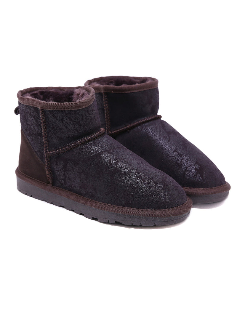 Embroidered Faux Fur-lined Leather Suede Boot