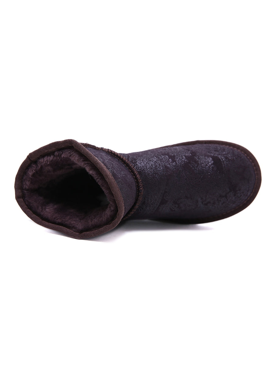 Embroidered Faux Fur-lined Leather Suede Boot