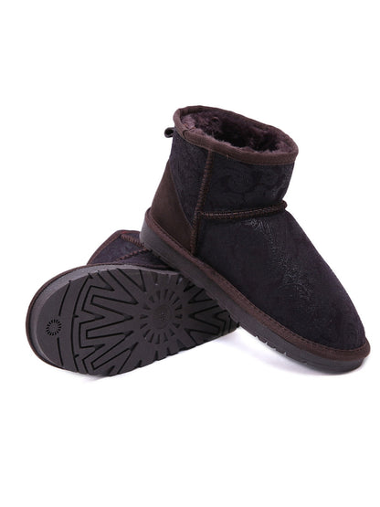Embroidered Faux Fur-lined Leather Suede Boot