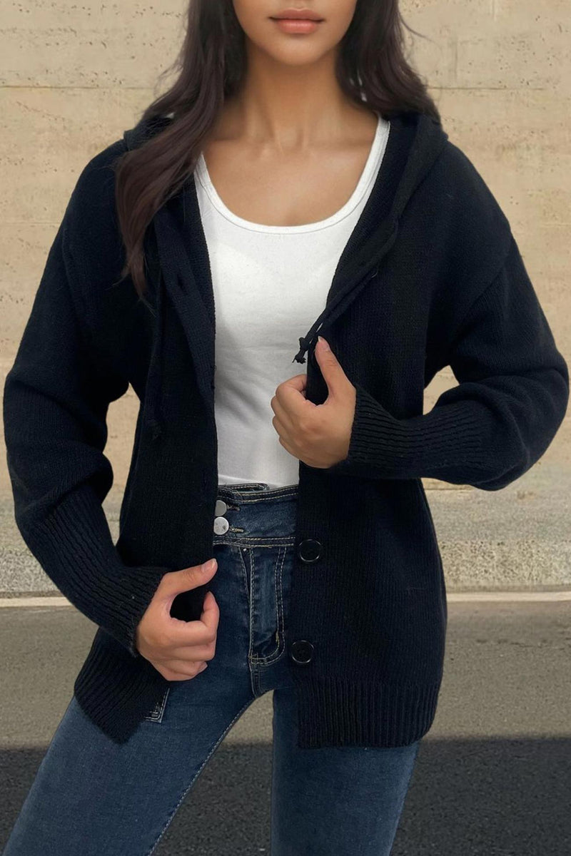 Button-down Knit Hooded Cardigan