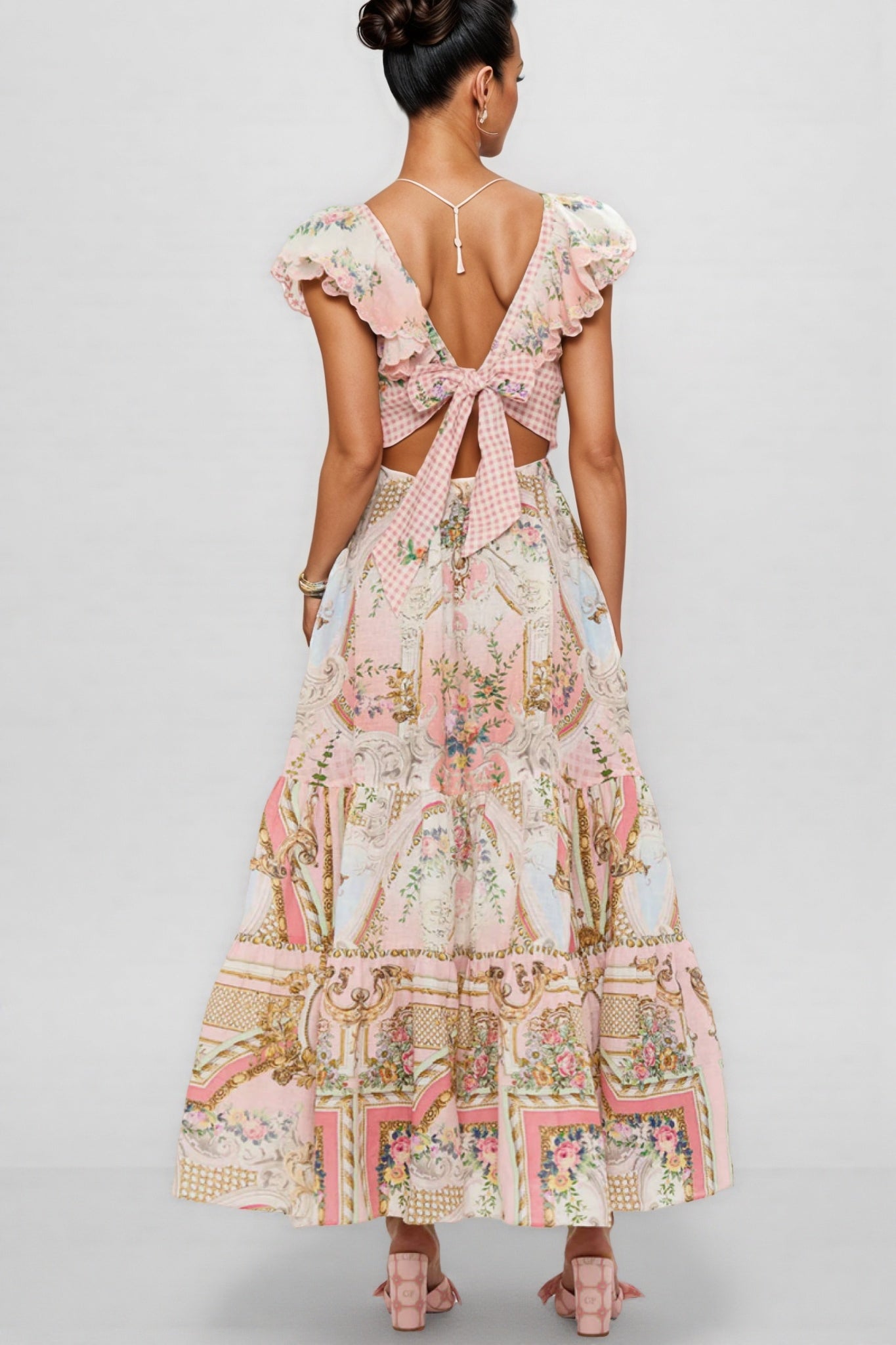 Haldena V-neck Strappy Print Maxi Dress